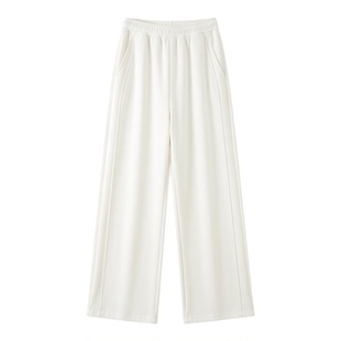 米白色裤子冬加绒糯米裤垂感窄版直筒醋酸羊毛阔腿裤女运动弯刀裤