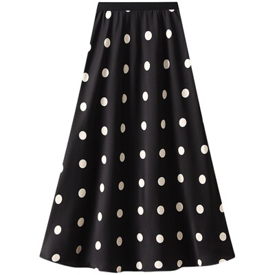 9830-法式波点仿醋酸半身裙