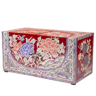 螺钿首饰盒贝壳复古漆器木质送新人高档中式结婚嫁妆盒双层收纳盒