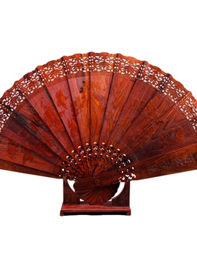 大红酸枝复古扇子摆件
