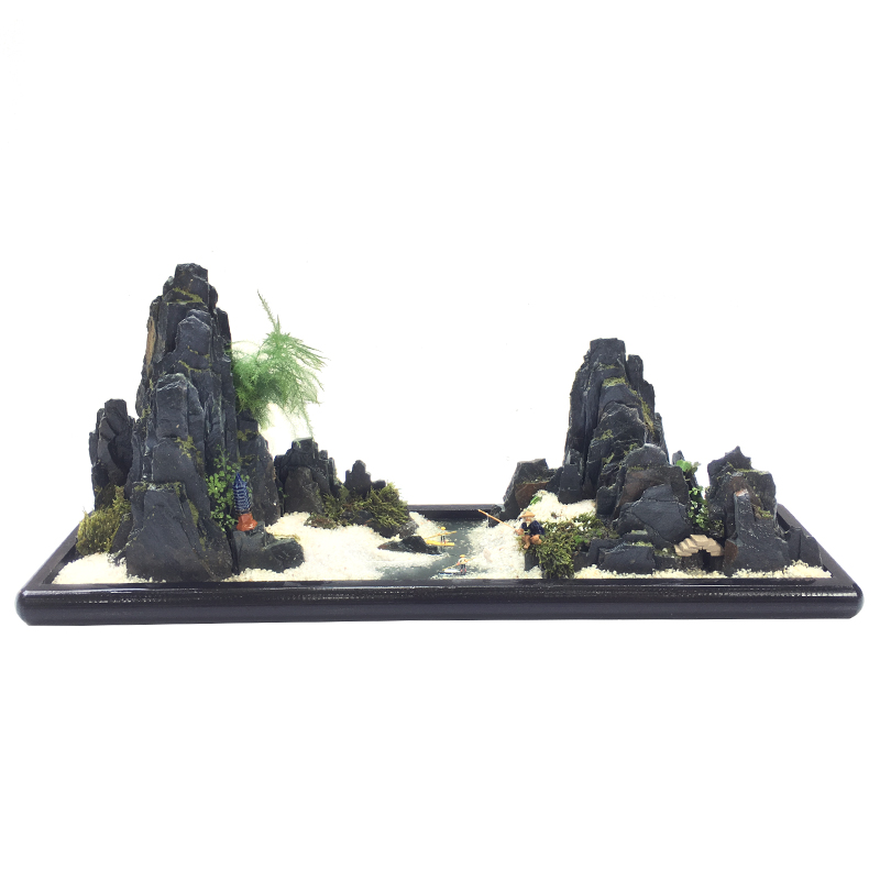 青石风水摆件中式 定制假山盆景装饰礼品靠山奇石真石头创意景观