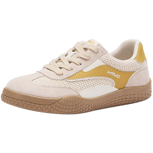 热风平底德训鞋女款2025年冬季新款米色轻便休闲鞋百搭软底女鞋子