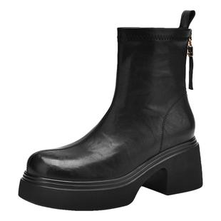 达芙妮高跟短靴女2026新款皮鞋加绒瘦瘦靴子女冬季女鞋厚底马丁靴