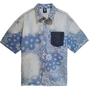 TCH潮牌牛仔外套老花字母烫钻秋夏潮流衬衫短袖T69B138002