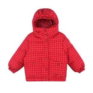 大耳象女童千鸟格连帽三防羽绒服冬季新款宝儿95白鸭绒年服厚外套