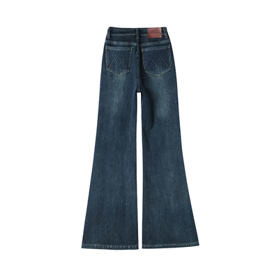 拉夏贝尔加绒加厚微喇牛仔裤女