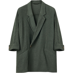 JDV商场同款春秋季新款男装绿色平驳领西装短袖西服外套SMS50W8