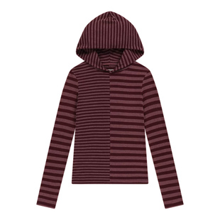 韩国coyseio日系校园复古风不对称条纹连帽卫衣女秋季长袖T恤上衣