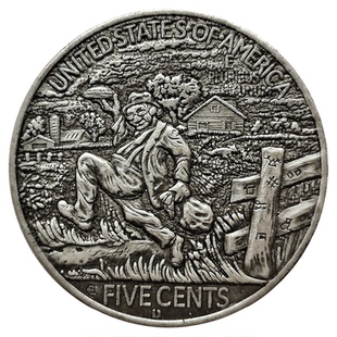 田间奔跑雕刻硬币创意节日礼品玩具复古欧美风质感黄铜币把玩徽章