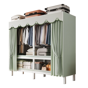 简易布衣柜卧室家用衣柜免安装加粗加厚全钢架折叠衣橱出租房用