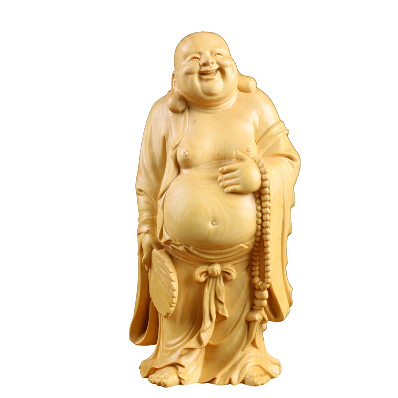 居舍小叶黄杨木拿扇弥勒摆件