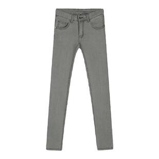 高街复古高品质高弹力紧身牛仔裤男士百搭银灰色修身小脚裤男长裤