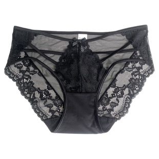 法式镂空交叉带设计~2024秋冬新款纯欲蕾丝网纱内裤女中低腰包臀