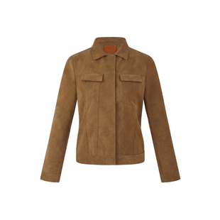 oneup哑光麂皮感短款PU皮衣外套女秋冬季美式复古修身翻领夹克