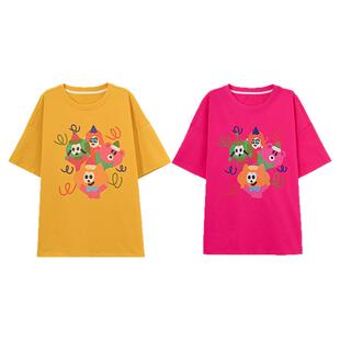 森女部落原创多巴胺手绘童趣印花高饱和色系T恤短袖女宽松上衣夏