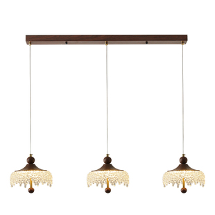 中古风卧室床头吊灯可升降冰山水滴复古胡桃木色过道三头餐厅灯具