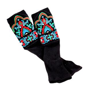 手臂套袖套女秋冬长款露指刺绣花半指保暖手套针织加厚毛线假袖子