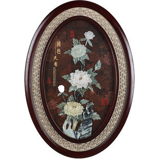 新中式入户玄关走廊过道竖版装饰玉雕画招财风水3d立体客厅餐厅画