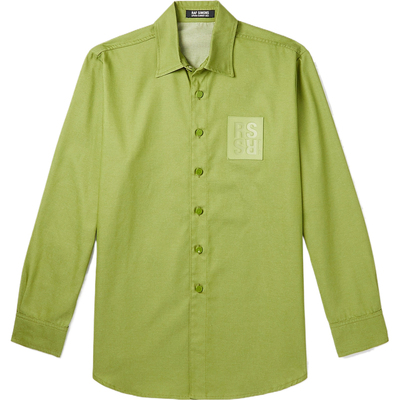 【折扣】Raf Simons 夏男绿色青柠品牌标志贴花牛仔衬衫
