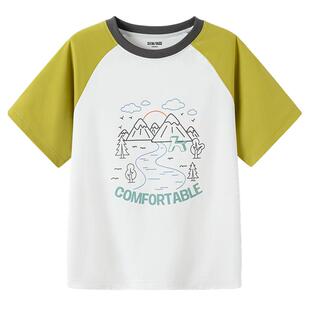 森马儿童短袖T恤2025夏新款吸湿速干户外撞色印花上衣男童装
