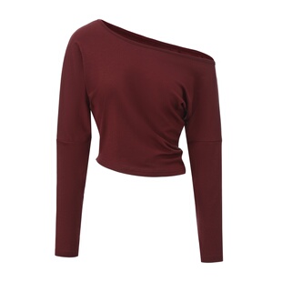 纪小白【蝶骨衣】绵羊毛蝙蝠袖斜肩露肩百搭舞蹈上衣日常辣妹风新