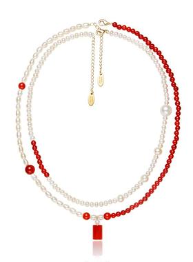 安铂洛利红玛瑙珍珠项链