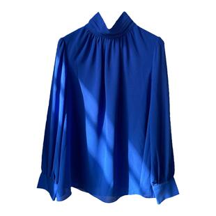 雪纺衫女2024新款遮肚子显瘦上衣半高领气质通勤洋气时尚长袖衬衫