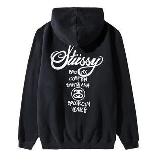 Stussy World Tour Hood LOGO世界巡游加绒帽衫中性风卫衣男女潮