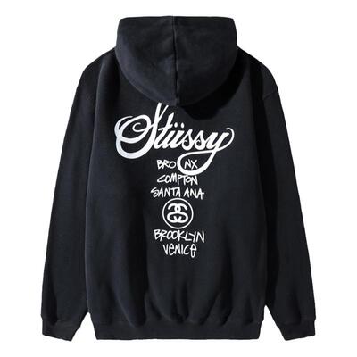 stussy世界巡游加绒帽衫卫衣