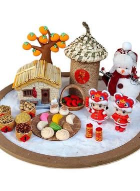 田园五谷丰登小房子秋收冬藏雪景