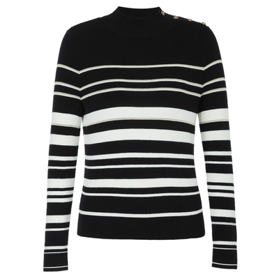 NAERSI娜尔思绵羊毛舒柔水溶针织衫经典时髦条纹2025冬季新款女