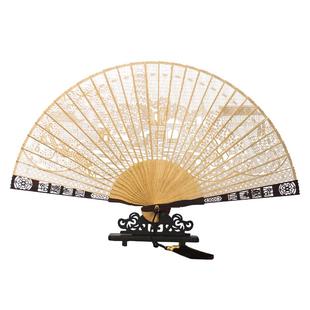 吉善非遗工艺品特产檀香扇紫檀木折扇檀香镂空扇文创摆件礼品扇子