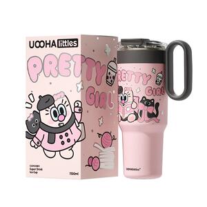uooha拉手冰霸杯吸管保温杯水杯女生高颜值巨无霸大容量保冷杯子