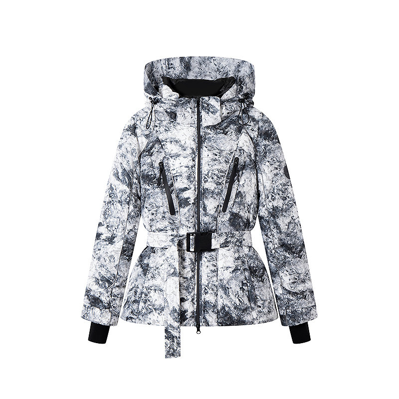 十二篮90绒印花收腰滑雪羽绒服
