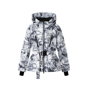 XII BASKET十二篮商场同款冬款90绒系带收腰印花保暖滑雪羽绒服女