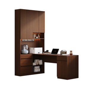 实木连体书桌柜一体靠墙学习桌组合转角学生写字台书架电脑桌定制