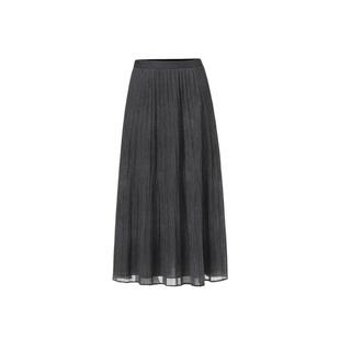 VGRASS女装艺术褶A字网纱半身裙夏季新款灰色独特高级女士长裙