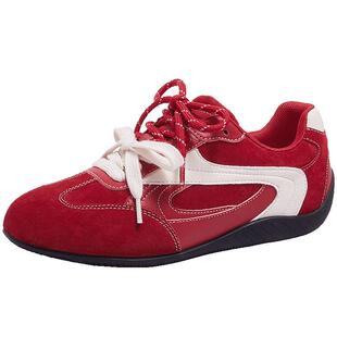 骆驼德训鞋女鞋2026春季新款加绒红色板鞋赛车鞋运动鞋新年礼物