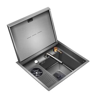 科恩纳HW304不锈钢隐形缓降翻盖水槽带洗杯器西厨中岛吧台小单槽