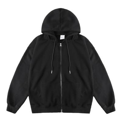 港仔文艺男纯色拉链连帽开衫卫衣