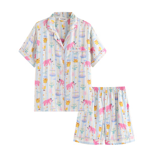 侘町2025新款游乐园大象短袖睡衣女款夏季薄款纯棉网红家居服套装