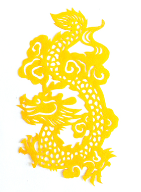 黄色粉色绿色龙凤窗花剪纸中华龙