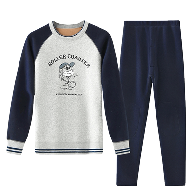 青少年加绒加厚保暖内衣套装男