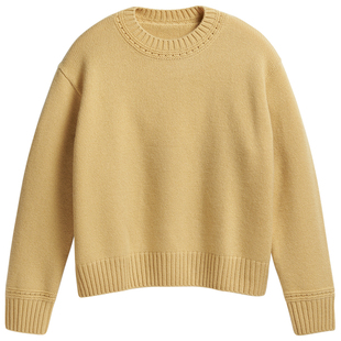 斐雪 浓淡总相宜 5G三股加厚小宽松钩花织圆领套头纯羊绒针织毛衣