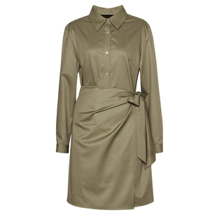 罗衣高智感通勤拼接系带连衣裙女春季干练商务绿色衬衫短裙13480