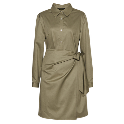 罗衣通勤纯色拼接系带衬衫连衣裙