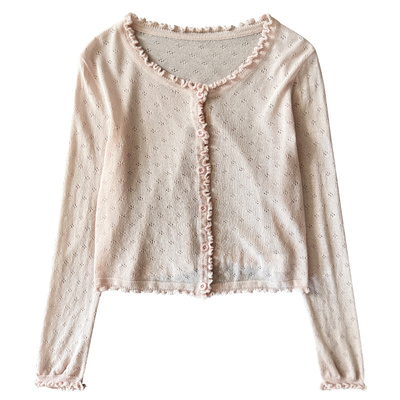 粉色冰丝针织开衫女设计感