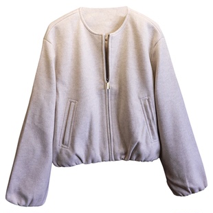 纯色宽松显瘦花苞松紧衣摆软质飞行员夹克拉链门襟长袖女外套B769