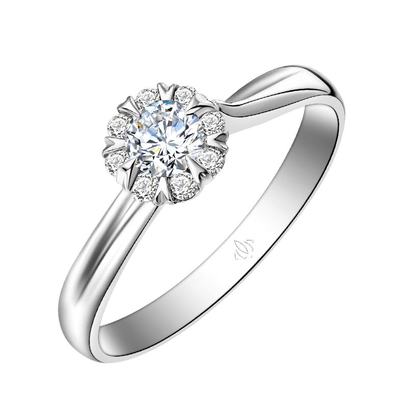 我爱钻石网钻戒女正品一克拉白18K金求婚真钻戒指50分裸钻定制