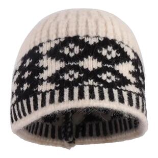 复古拼色菱形格子针织毛线帽子女秋冬季小众设计感显脸小包头冷帽